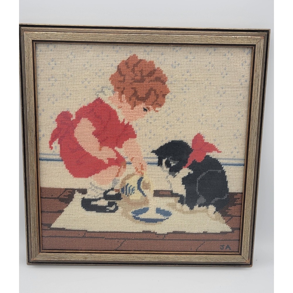 Vintage Dimensions Framed Cross Stitch Cream For Kitty Jessie Wilcox Smith 13.5